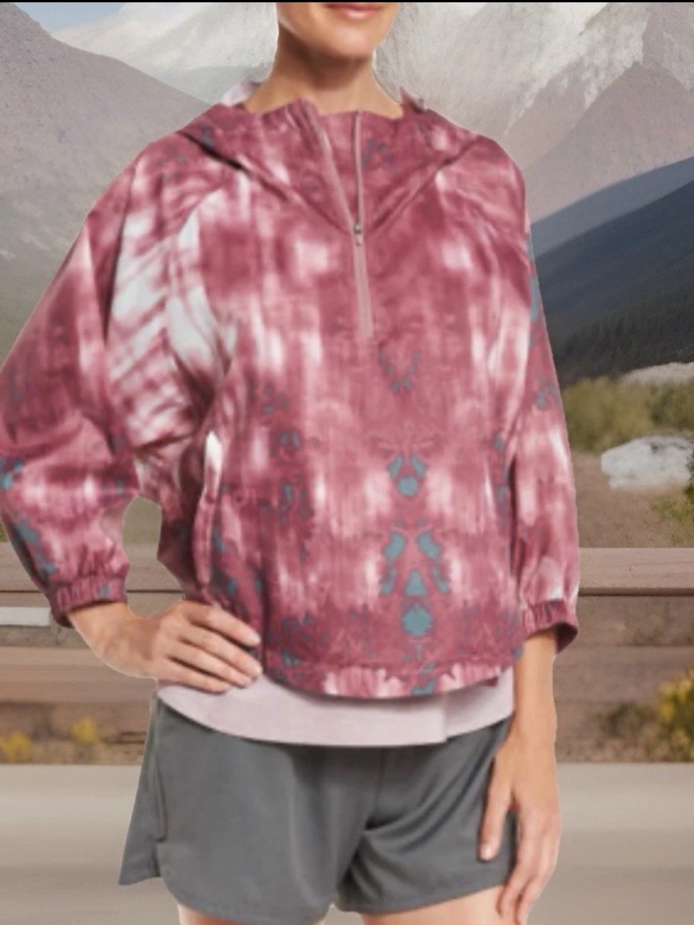 THE NORTH FACE Jacket X-Large Pink Gray Tie Dye Gymset Crop Anorak Waterproof